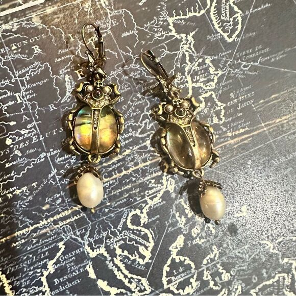 Iridescent Scarab Drop Earrings - Picture 1 of 7